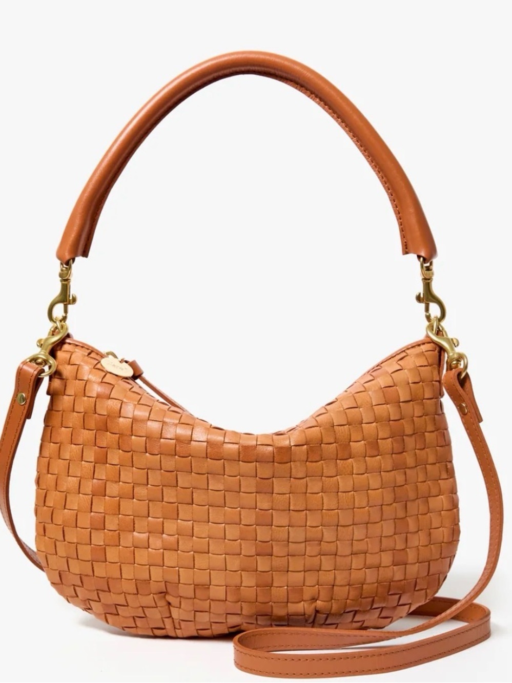 Clare V. Petit Moyen Natural Woven Leather Crossbody Bag in Cognac